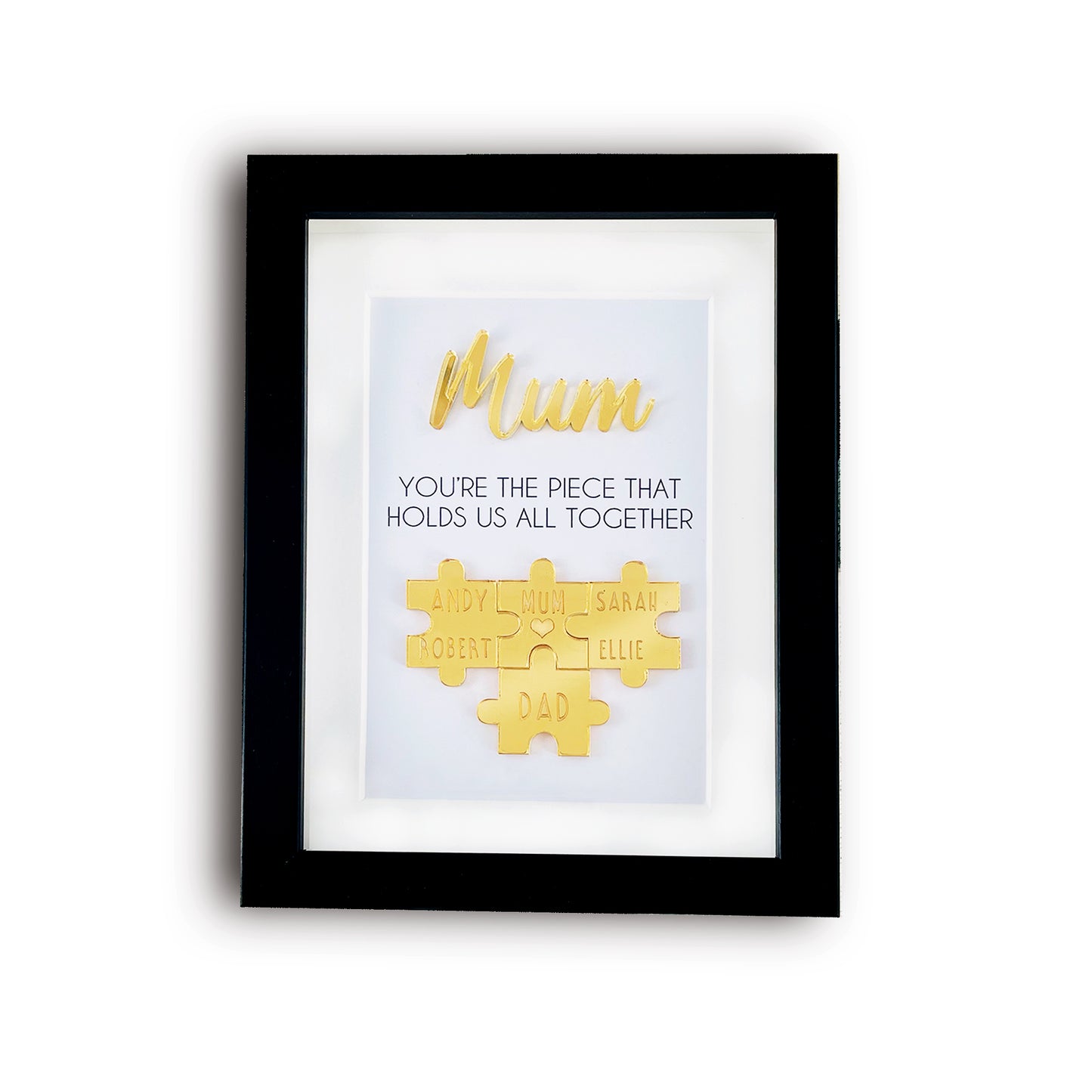 Personalised Mum Gold 'You're the Piece That Holds Us Together' Mothers Day Puzzle Pieces Family Box Frame