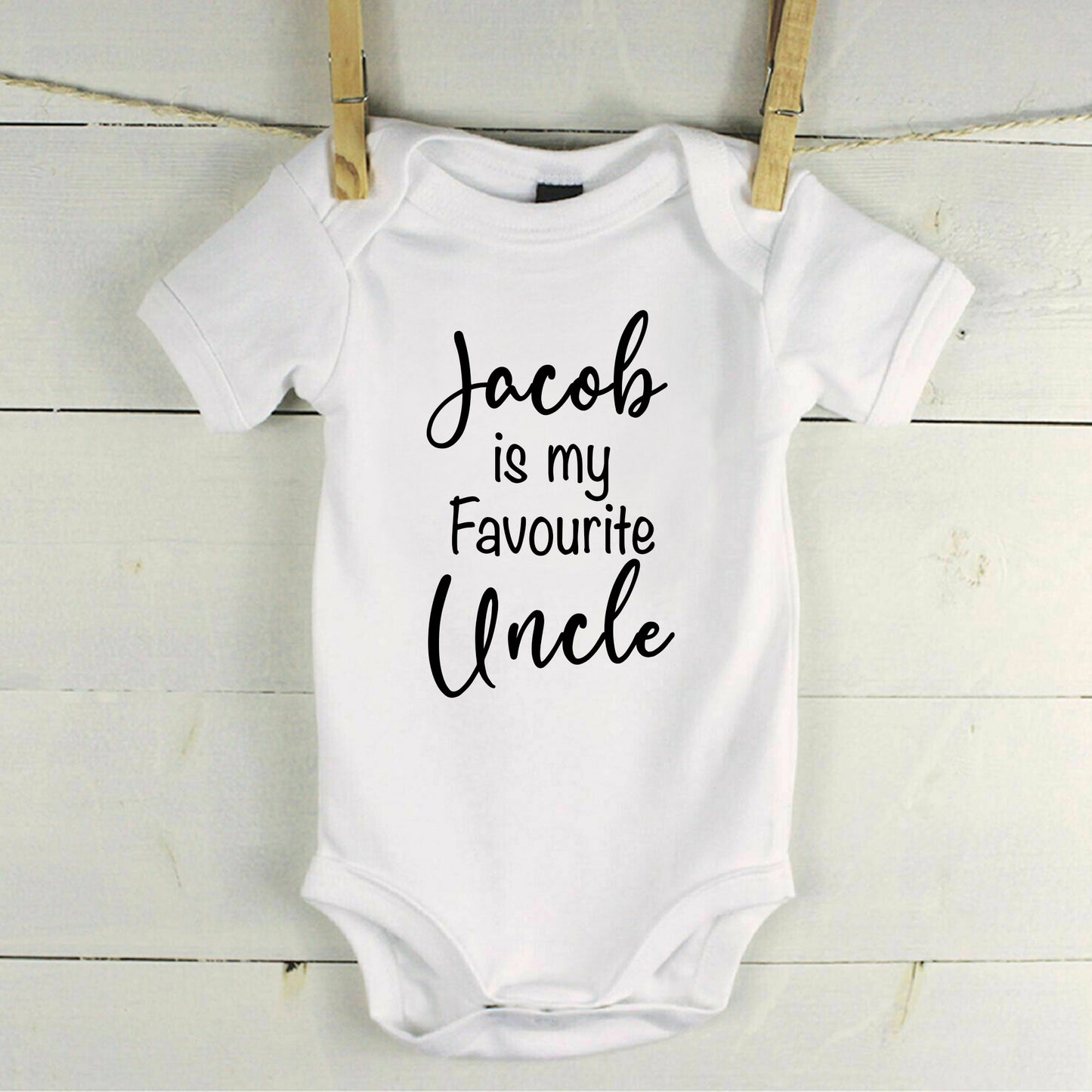 Personalised Name is My Favourite Uncle Baby Grow Vest - New Baby - Baby Announcement