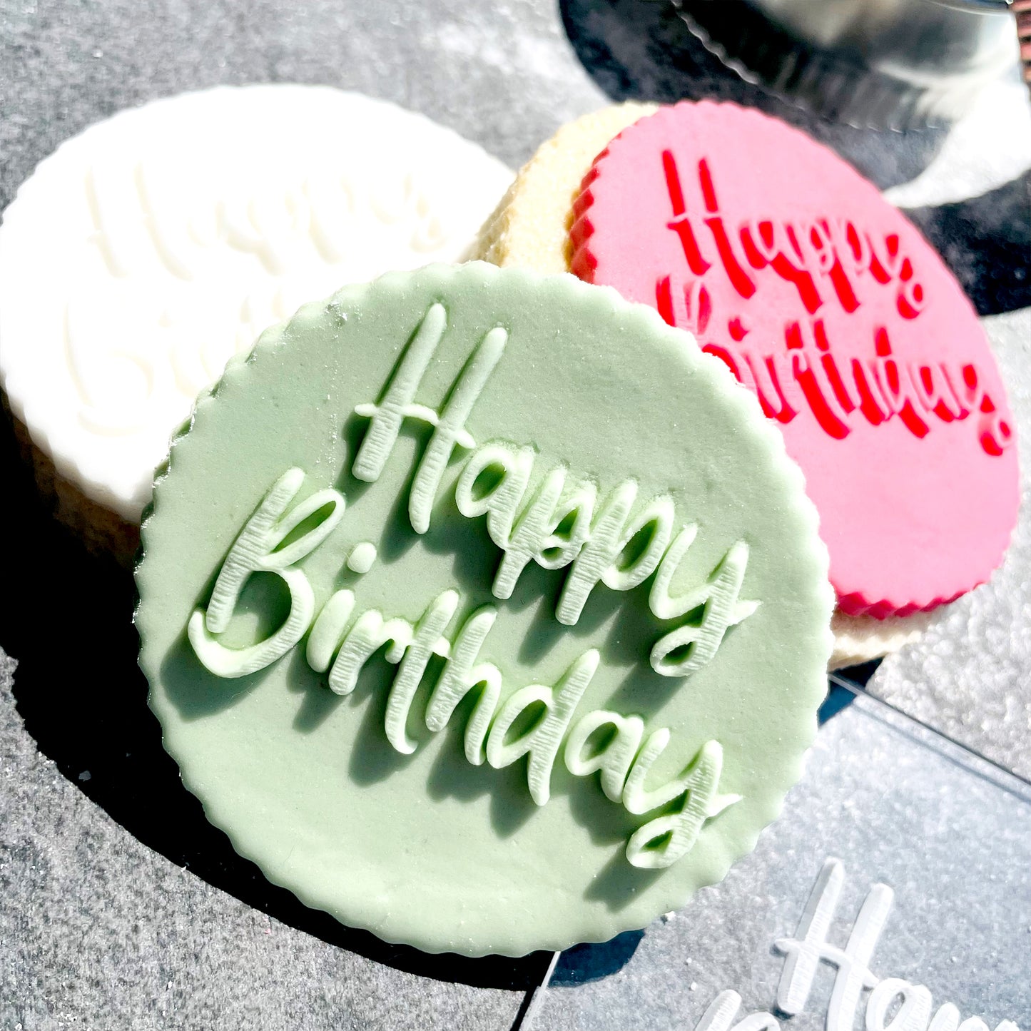 Happy Birthday Icing Stamp Embosser Stamp Fondant for Biscuits, Cookies, Cupcake Topper Decorations Stencil for Birthdays