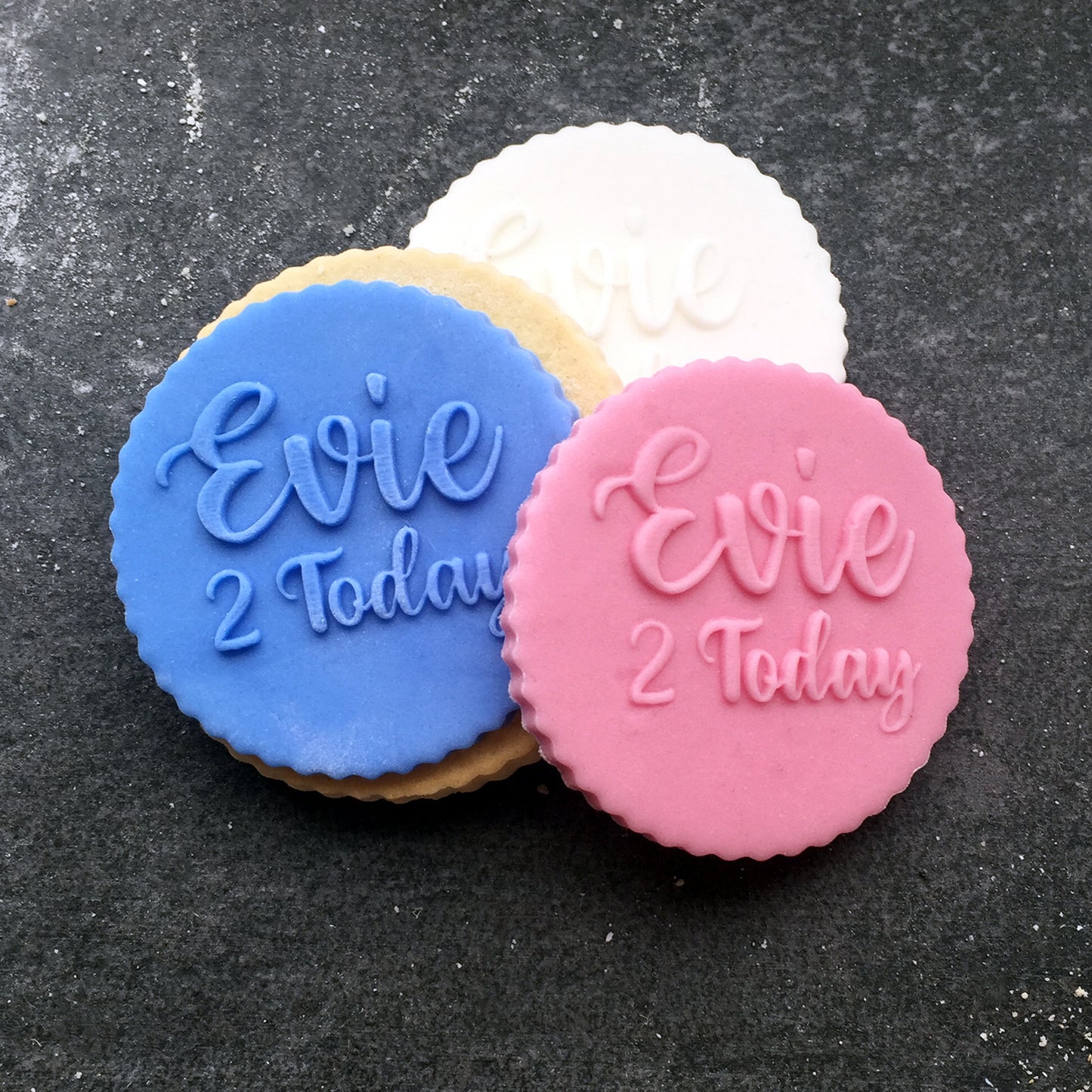 Personalised Your Text Here Happy Birthday Baby Shower Hen Party Icing Embosser Stamp Fondant for Biscuits Cookies Cupcake Topper Stencil