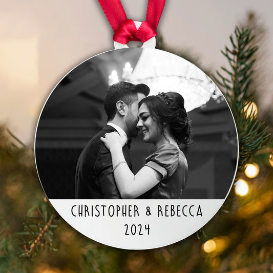 Personalised Couple Photo Bauble - Add a photo, names and year!