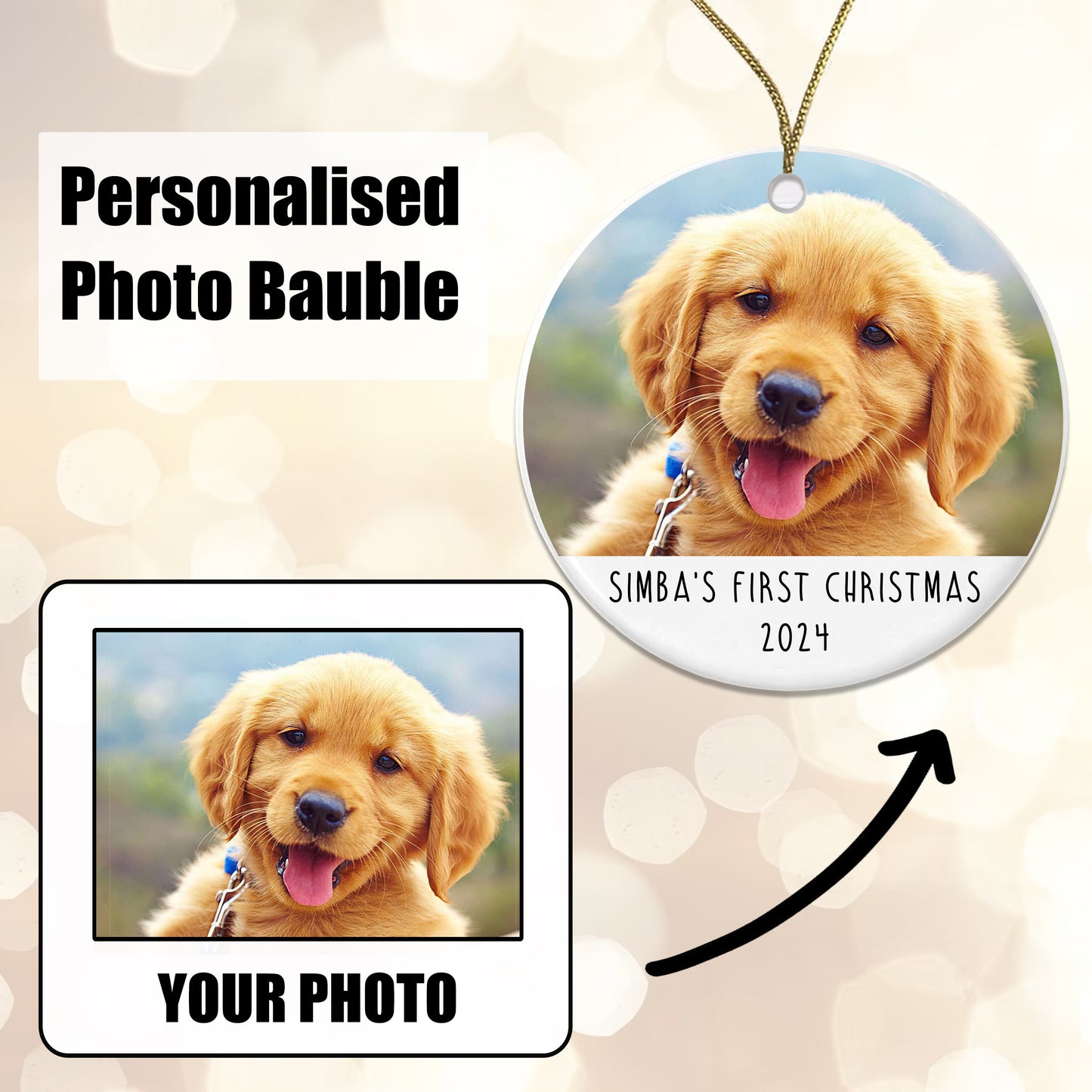 Personalised Dog's First Christmas Photo Bauble - Ceramic