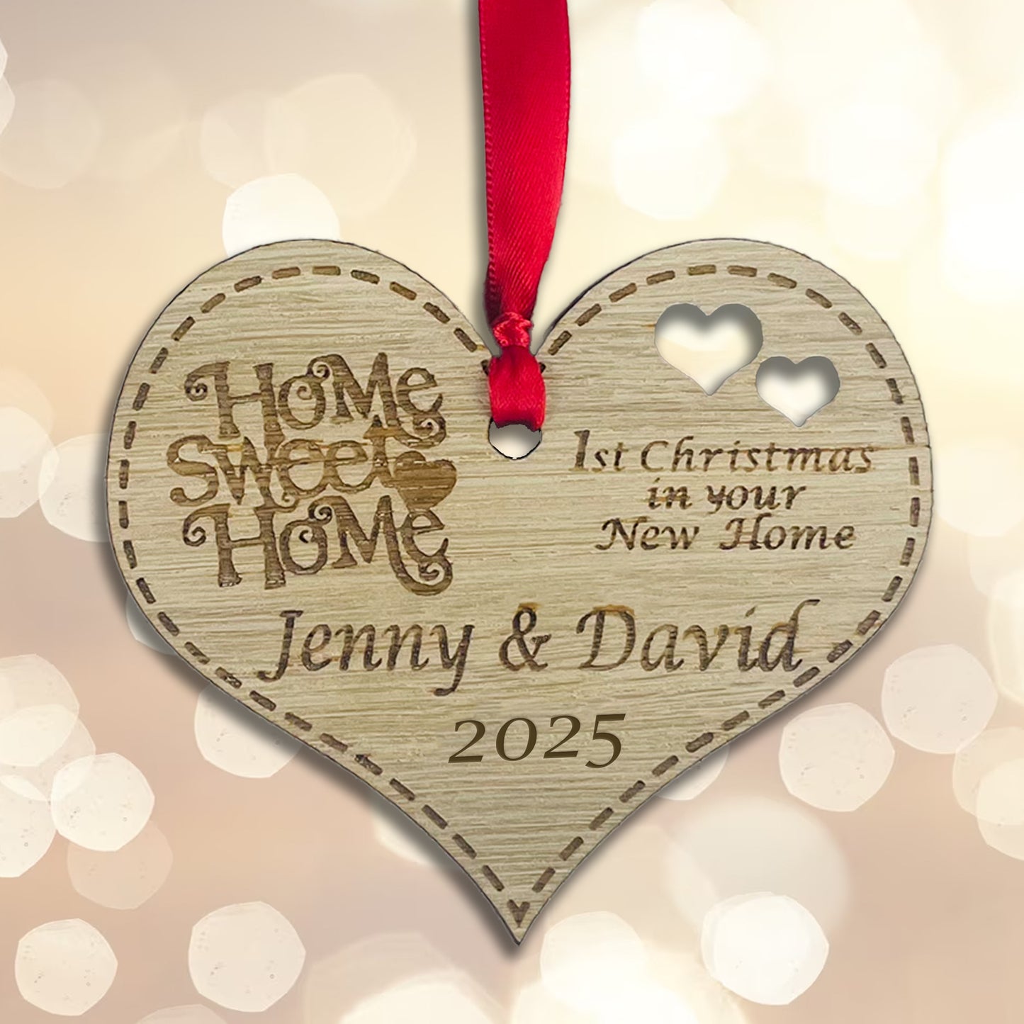 Personalised Wooden First Christmas in New Home Heart - Add your names and year