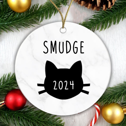 Personalised Ceramic Cat Bauble - Add any name and year!