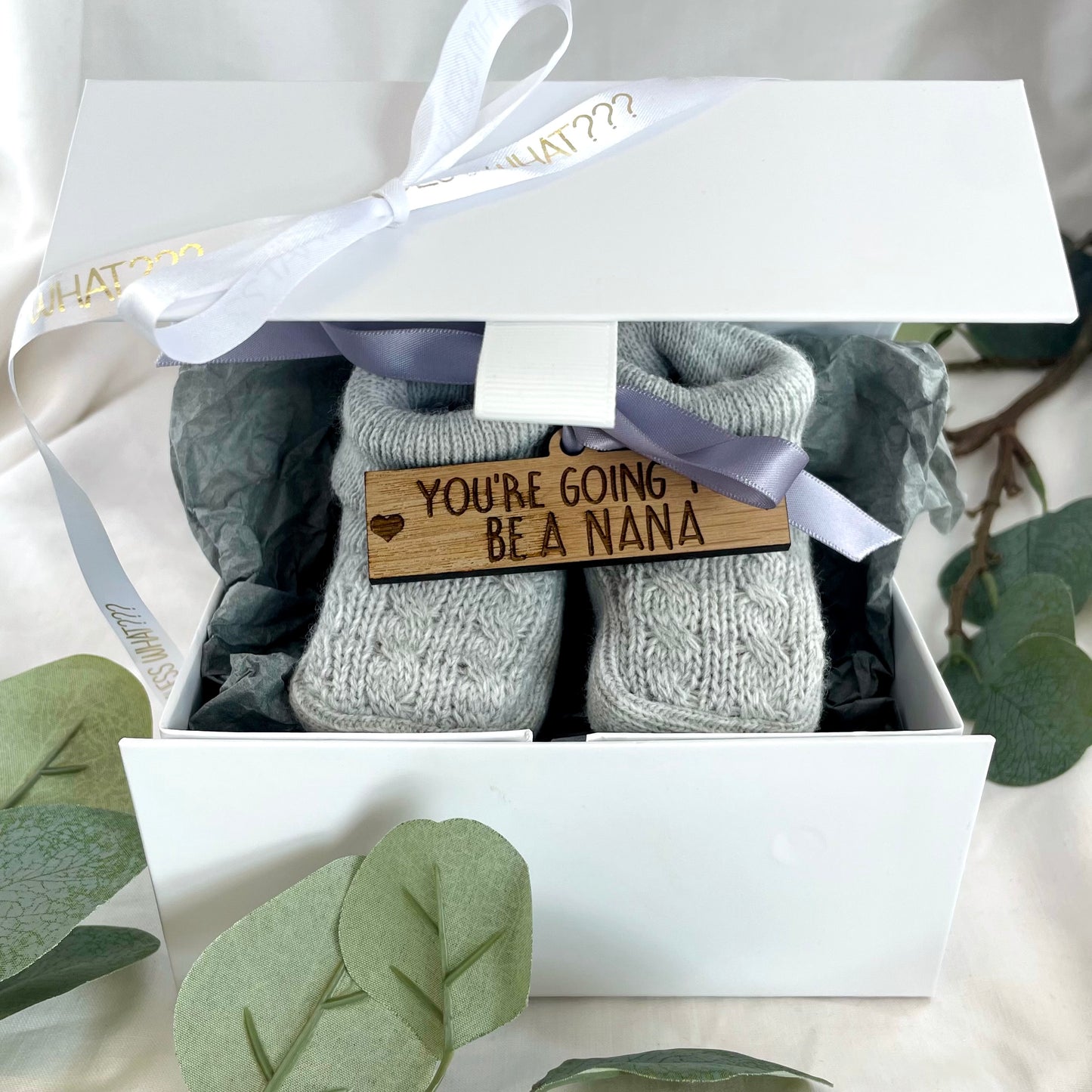 Guess What' Booties - Grey & Gift Boxed - "You're Going to Be..." - A Nana