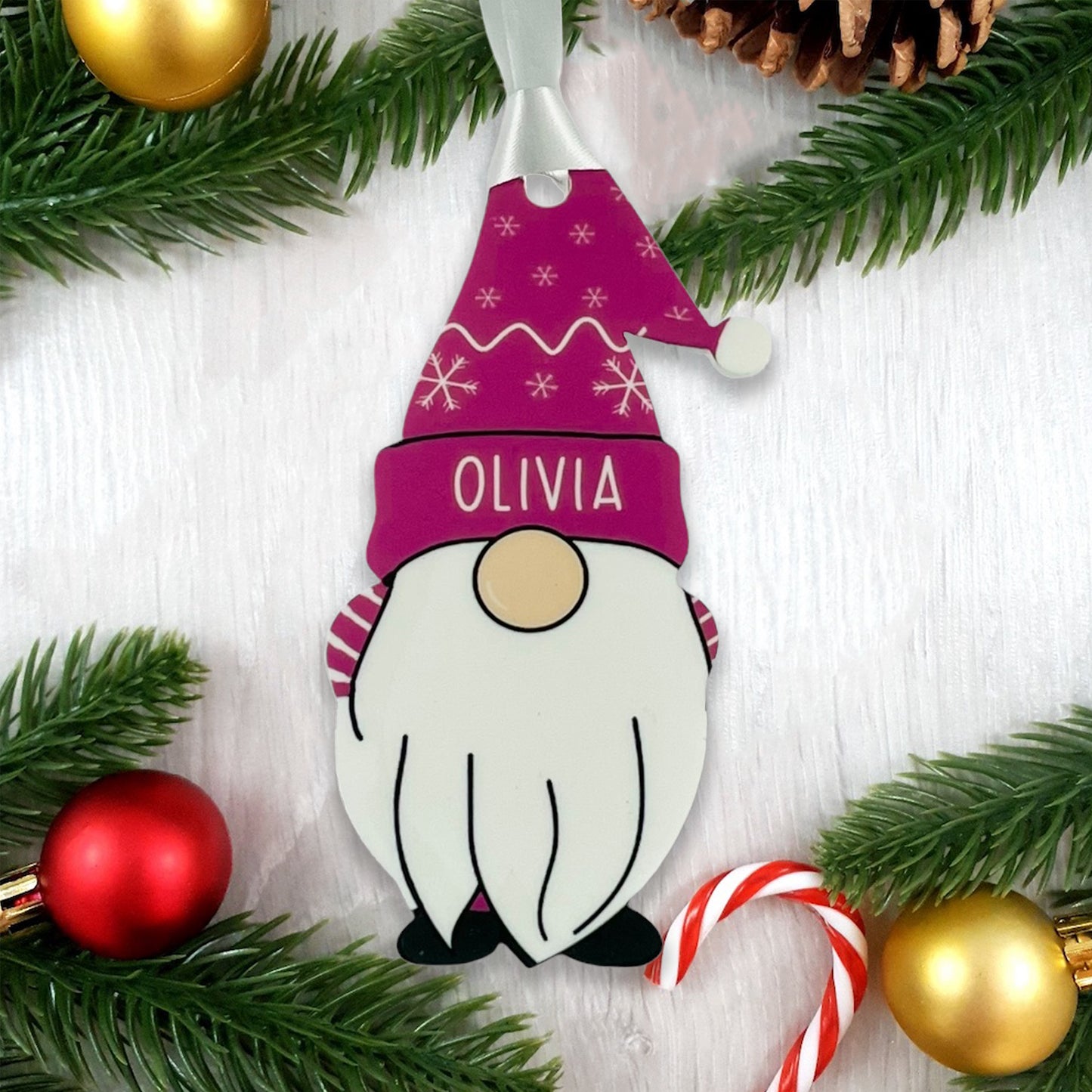 Personalised Christmas Acrylic Gonk Bauble - Choose from four colours - Add any name!