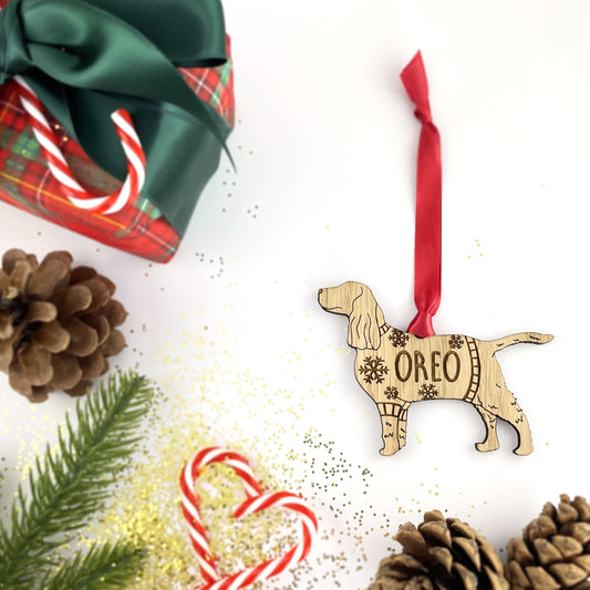 Personalised Springer Spaniel Bauble Jumper Dog Bauble - Oak Veneer Wood - Add any name
