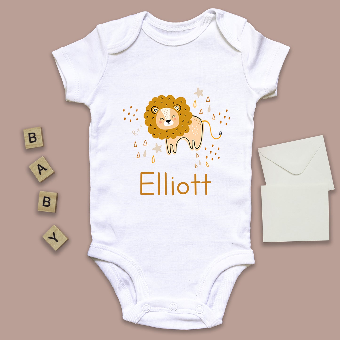 Personalised Little Lion Baby Announcement Baby Grow Vest Add any Name First Outfit - Baby Shower - New Baby