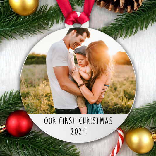 Personalised Couple Photo Bauble - Add a photo, names and year! - Gift Boxed