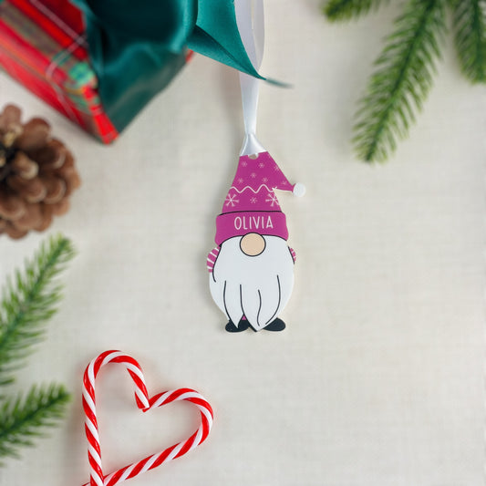 Personalised Christmas Acrylic Gonk Bauble - Pink - Add any name!