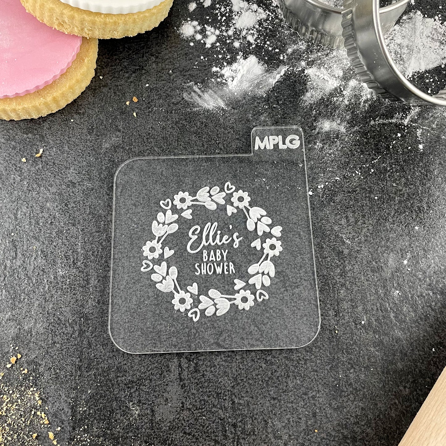 Personalised Baby Shower Icing Stamp Fondant Embosser Stamp for Biscuits, Cookies, Cupcake Topper Decorations Stencil for Baby Shower