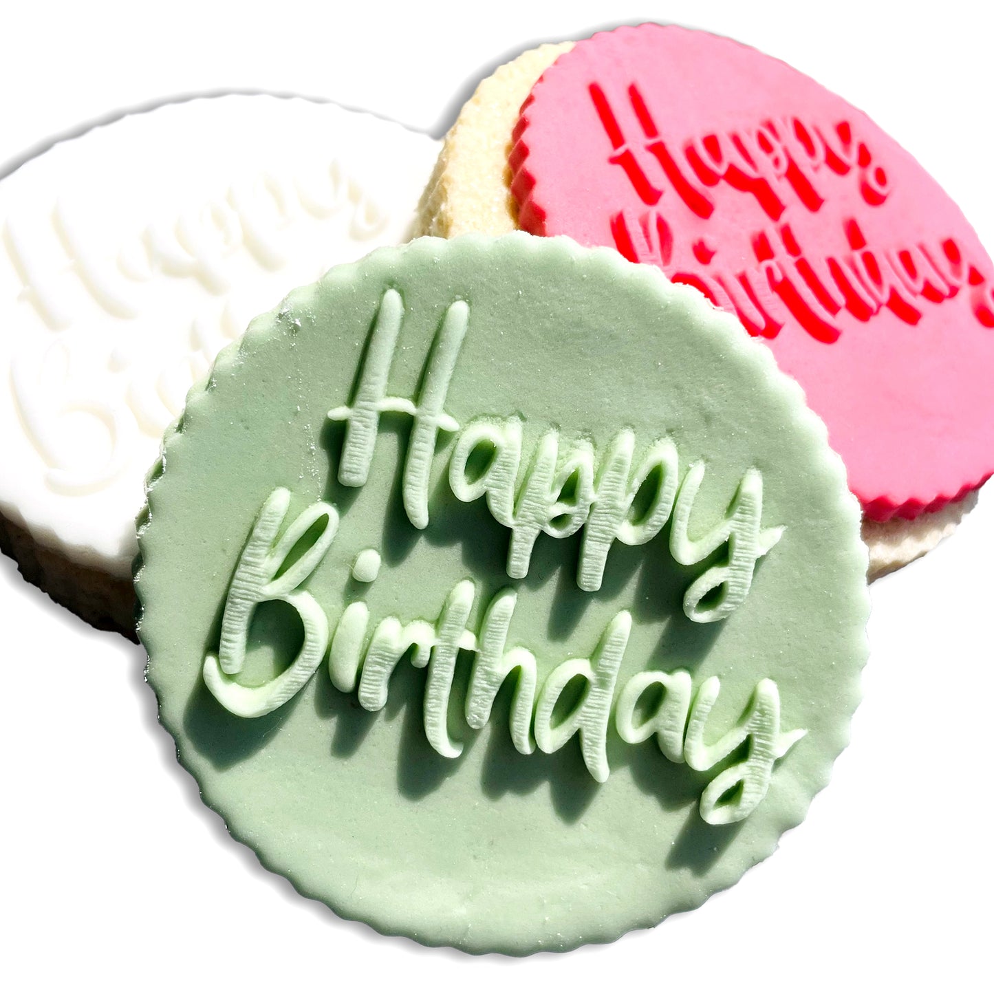 Happy Birthday Icing Stamp Embosser Stamp Fondant for Biscuits, Cookies, Cupcake Topper Decorations Stencil for Birthdays