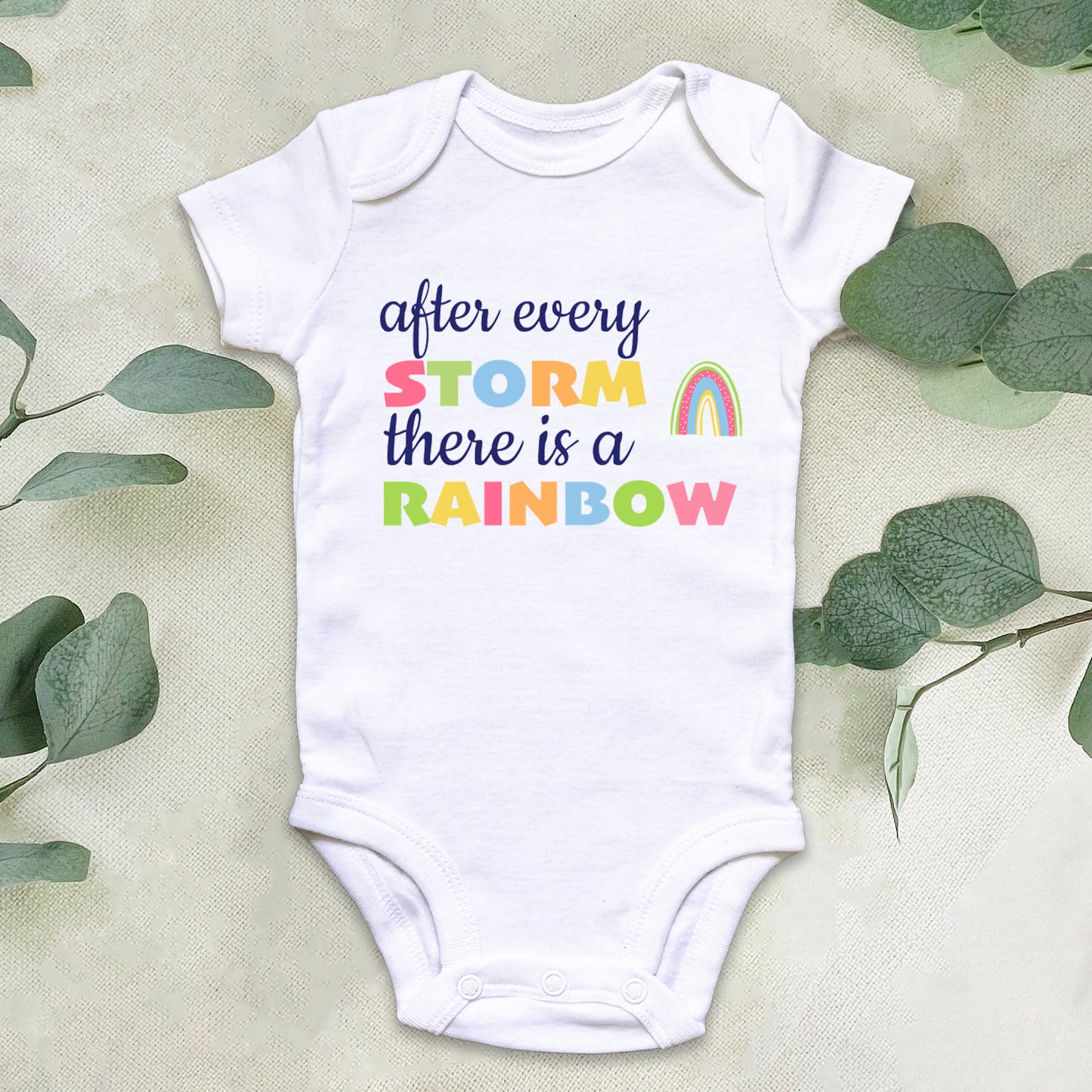 After Every Storm, There Is A Rainbow - Rainbow Baby Announcement Baby Grow Vest - First Outfit - Rainbow Baby
