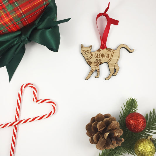 Personalised Domestic Short Hair 1 Cat Christmas Jumper Tree Decoration Bauble