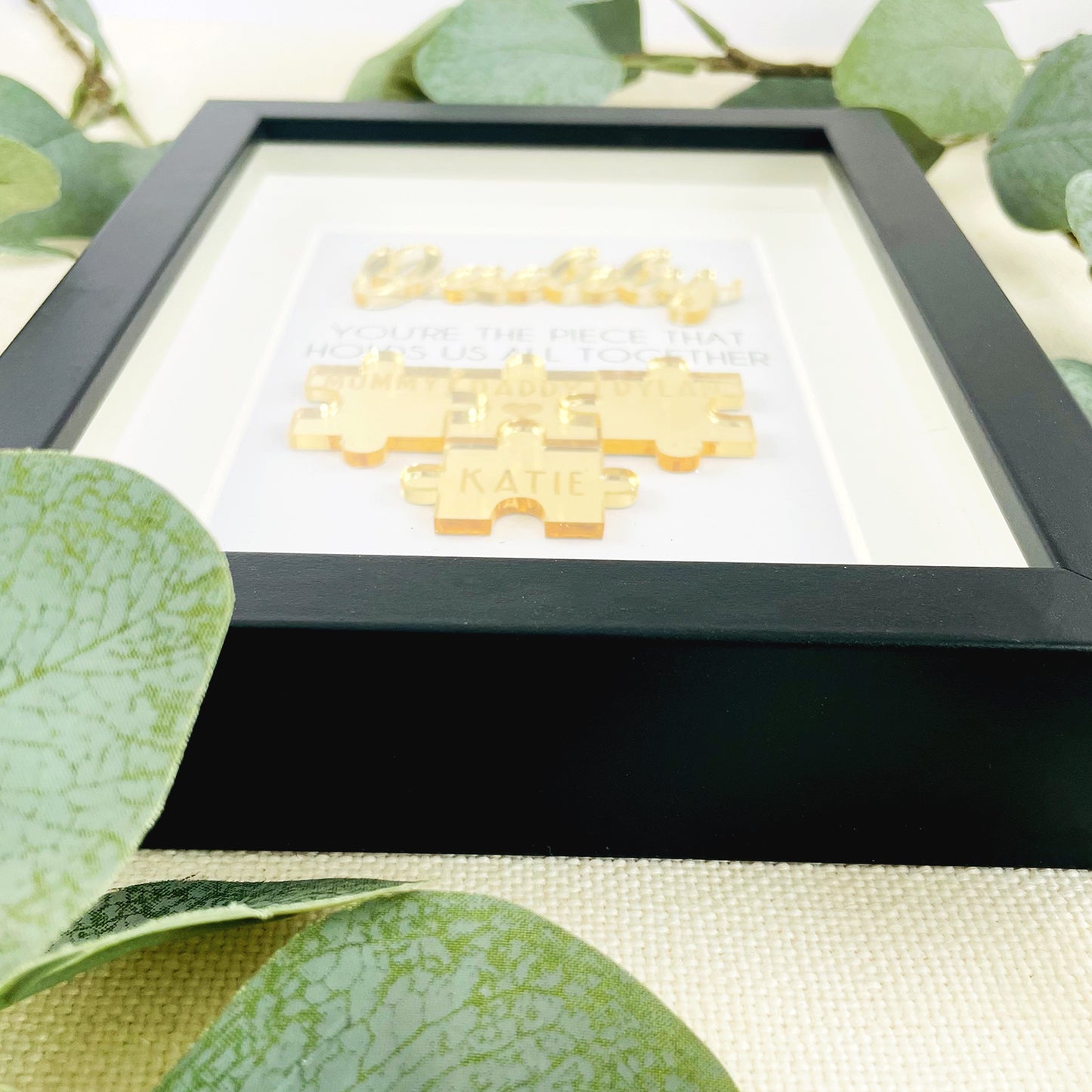 Personalised Dad Gold 'You're the Piece That Holds Us Together' Father's Day Puzzle Pieces Family Box Frame