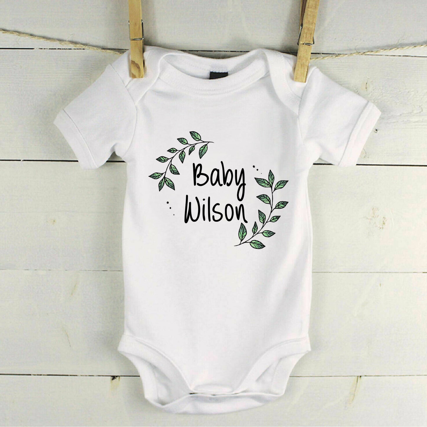 Personalised Baby Surname Announcement Baby Grow Vest Add any Name First Outfit - Baby Shower - New Baby