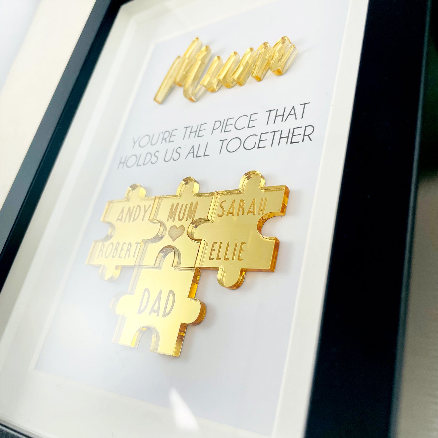 Personalised Mum Gold 'You're the Piece That Holds Us Together' Mothers Day Puzzle Pieces Family Box Frame