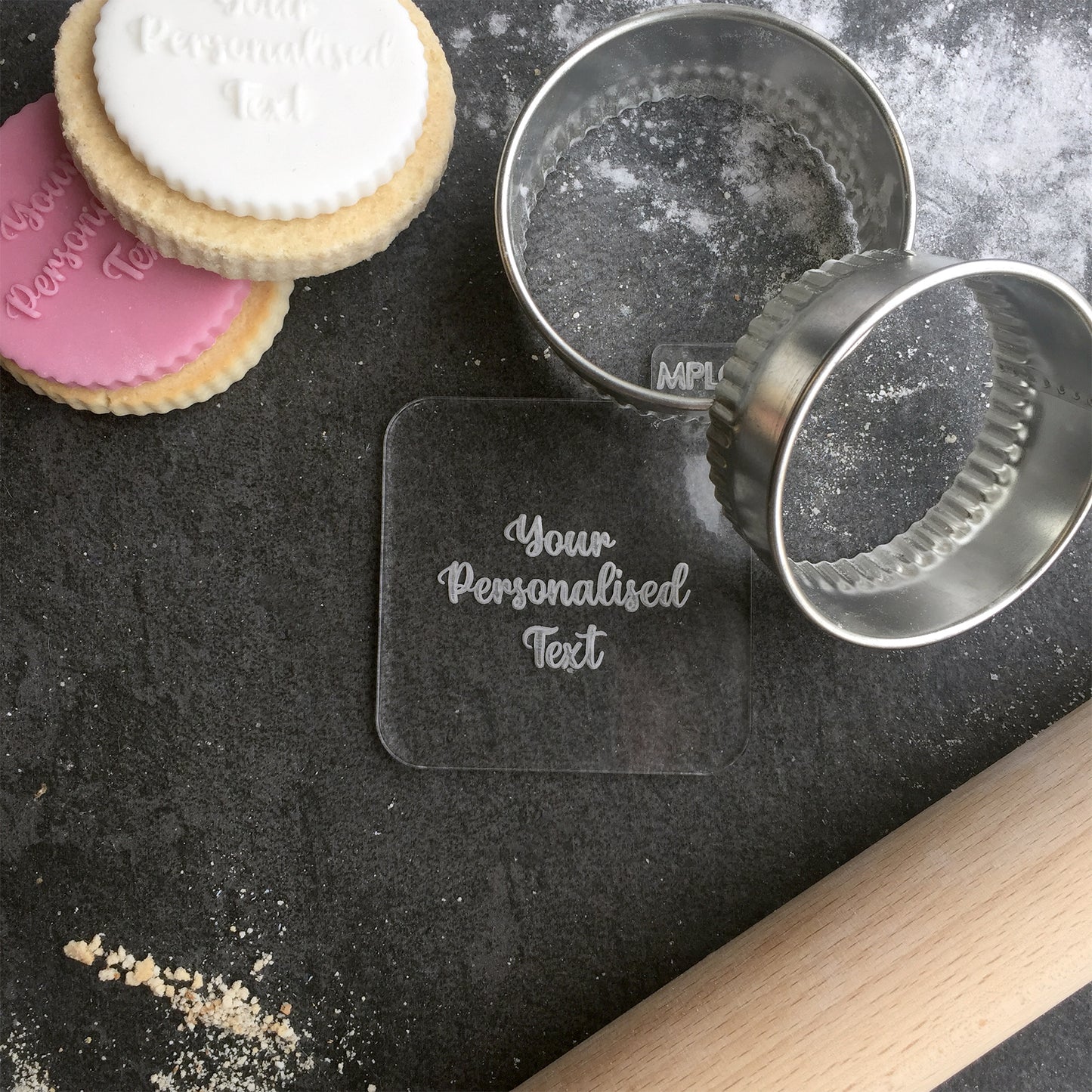 Personalised Your Text Here Happy Birthday Baby Shower Hen Party Icing Embosser Stamp Fondant for Biscuits Cookies Cupcake Topper Stencil