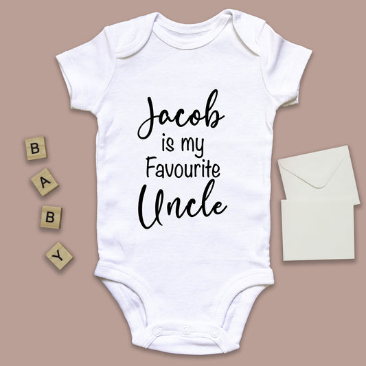 Personalised Name is My Favourite Uncle Baby Grow Vest - New Baby - Baby Announcement