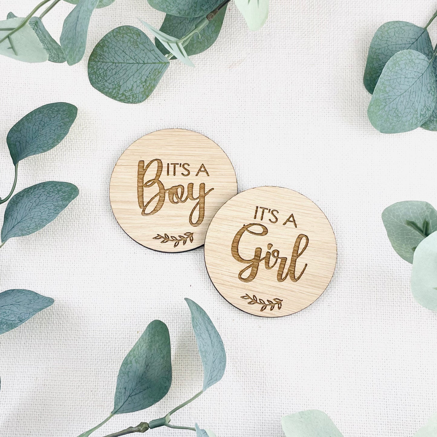 Gender Reveal Disk Gift Set | It's a Girl - It's a Boy Set | Sustainable Wooden Oak | Pregnancy Announcement Disk Baby Arrival Shower