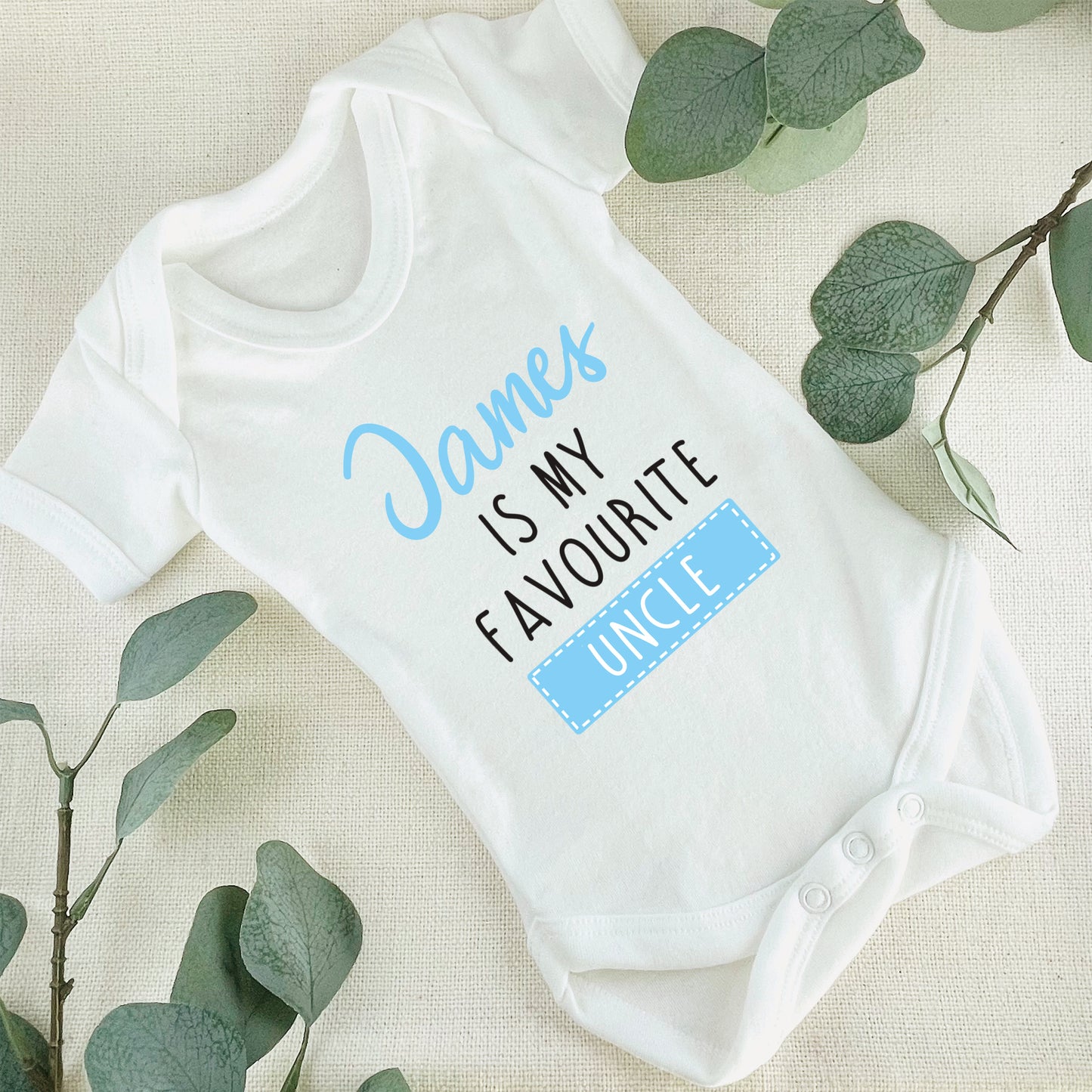 Personalised Favourite Auntie / Uncle Baby Grow Vest - Add any Name - Blue
