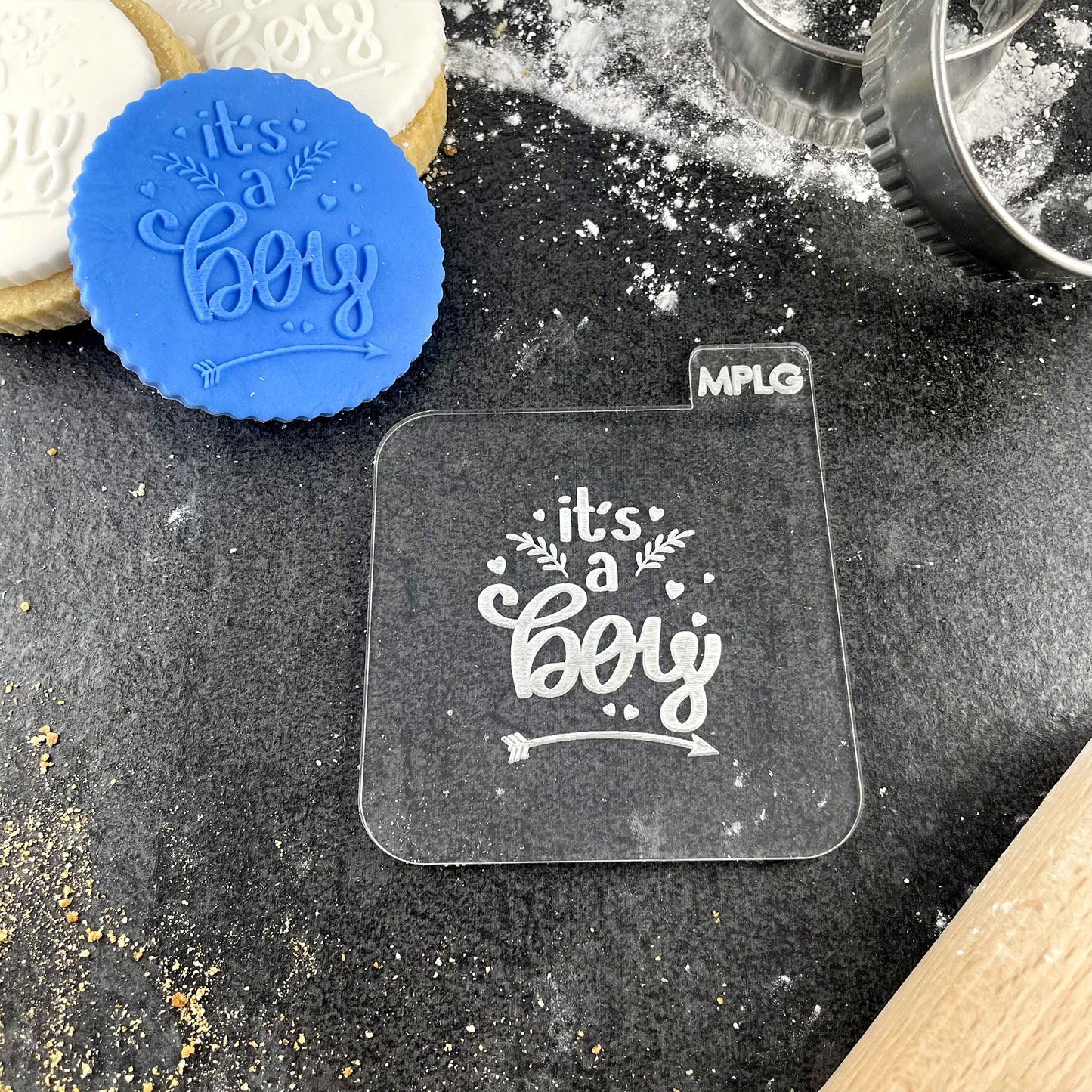 It's A Boy Icing Stamp Embosser Stamp Fondant for Biscuits, Cookies, Cupcake Topper Decorations Stencil for Baby Shower Gender Reveal