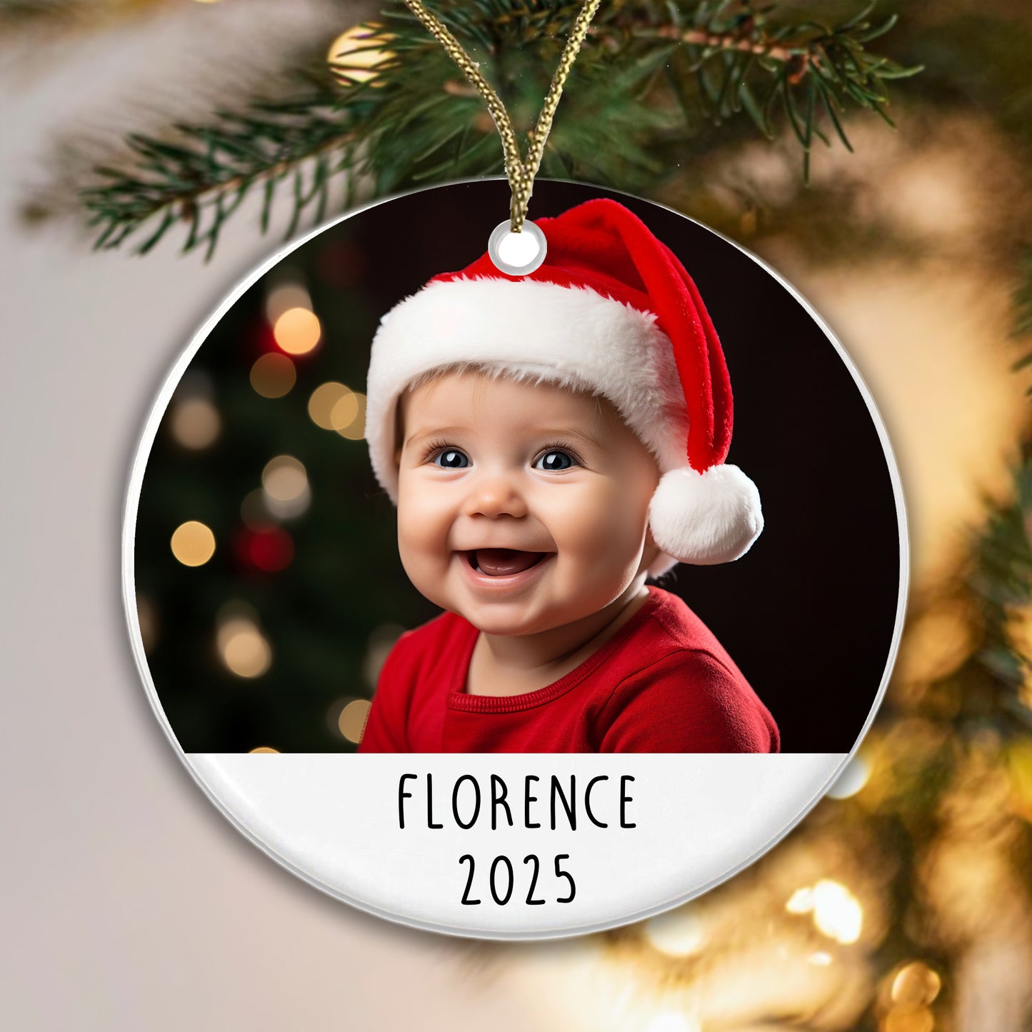 Personalised Christmas Baby Ceramic Photo Bauble Gift Boxed