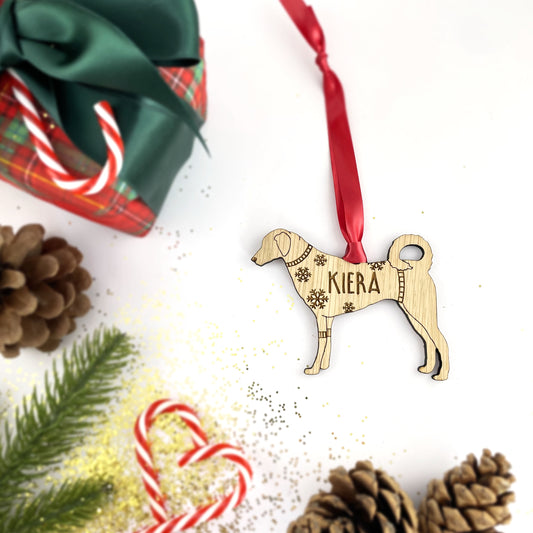 Personalised Kangal Bauble Jumper Dog Bauble - Oak Veneer Wood - Add any name
