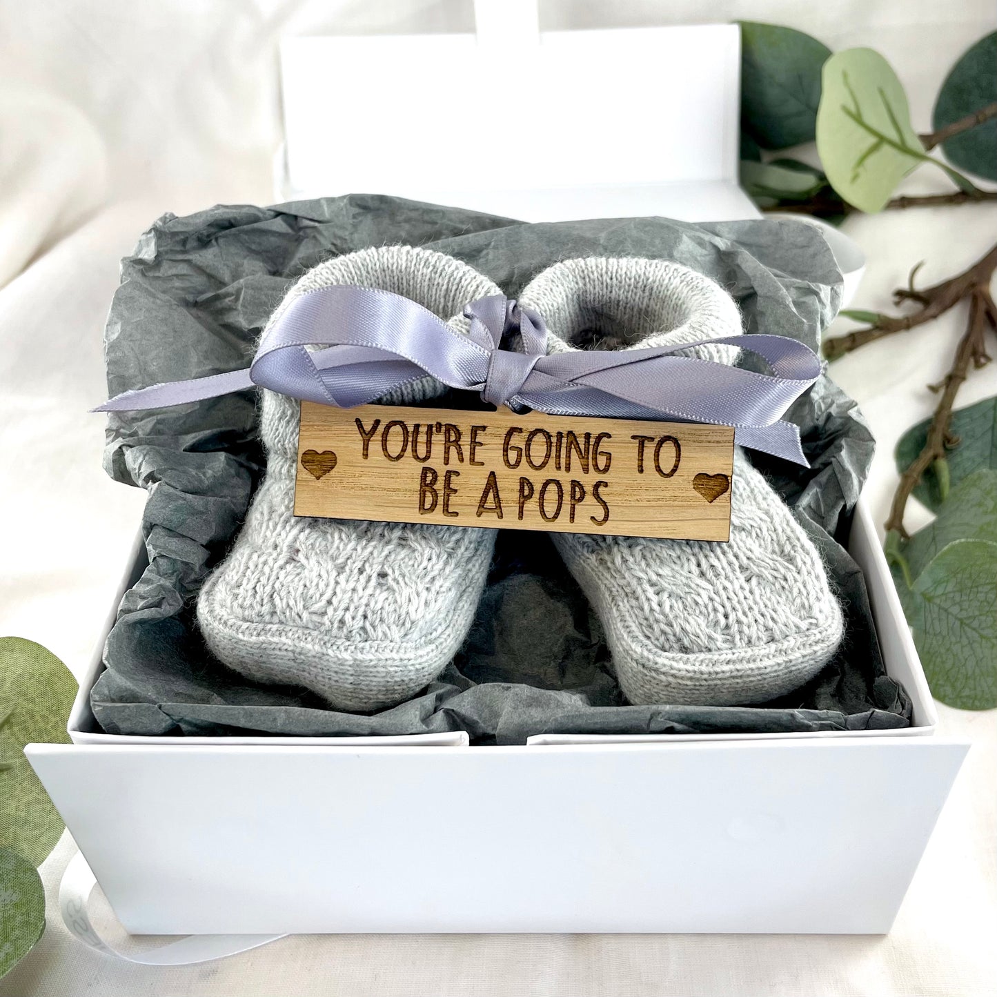 Guess What' Booties - Grey & Gift Boxed - "You're Going to Be..." - A Pops