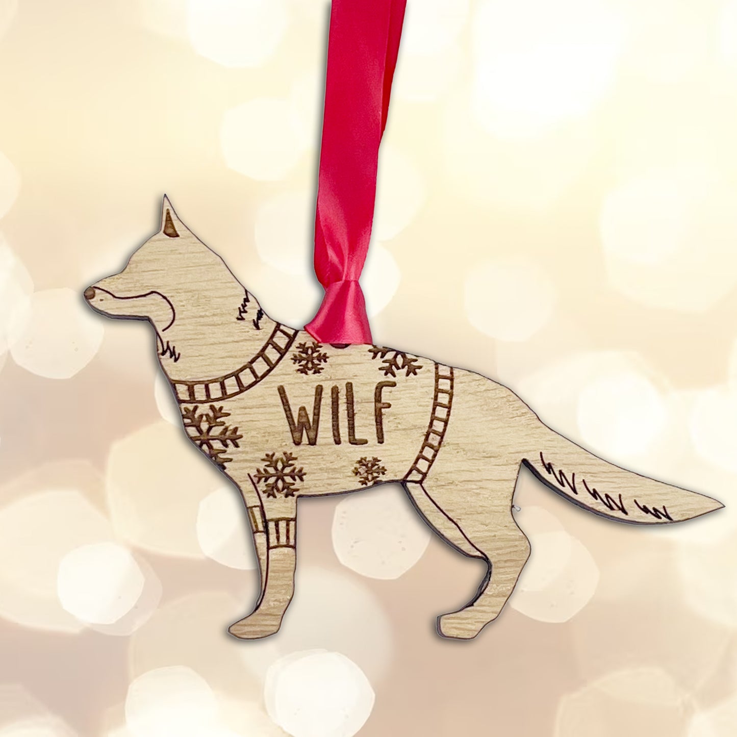 Personalised German Shepherd Bauble Jumper Dog Bauble - Oak Veneer Wood - Add any name