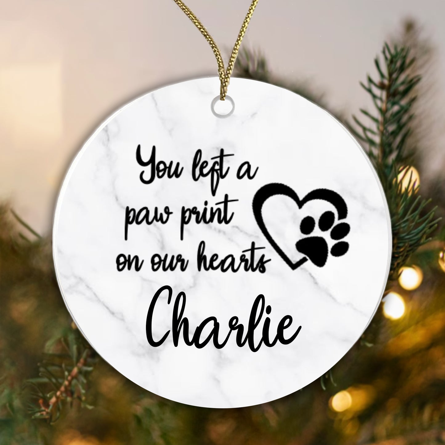 Personalised Memorial Ceramic Bauble - You left a Paw Print... Add any name!