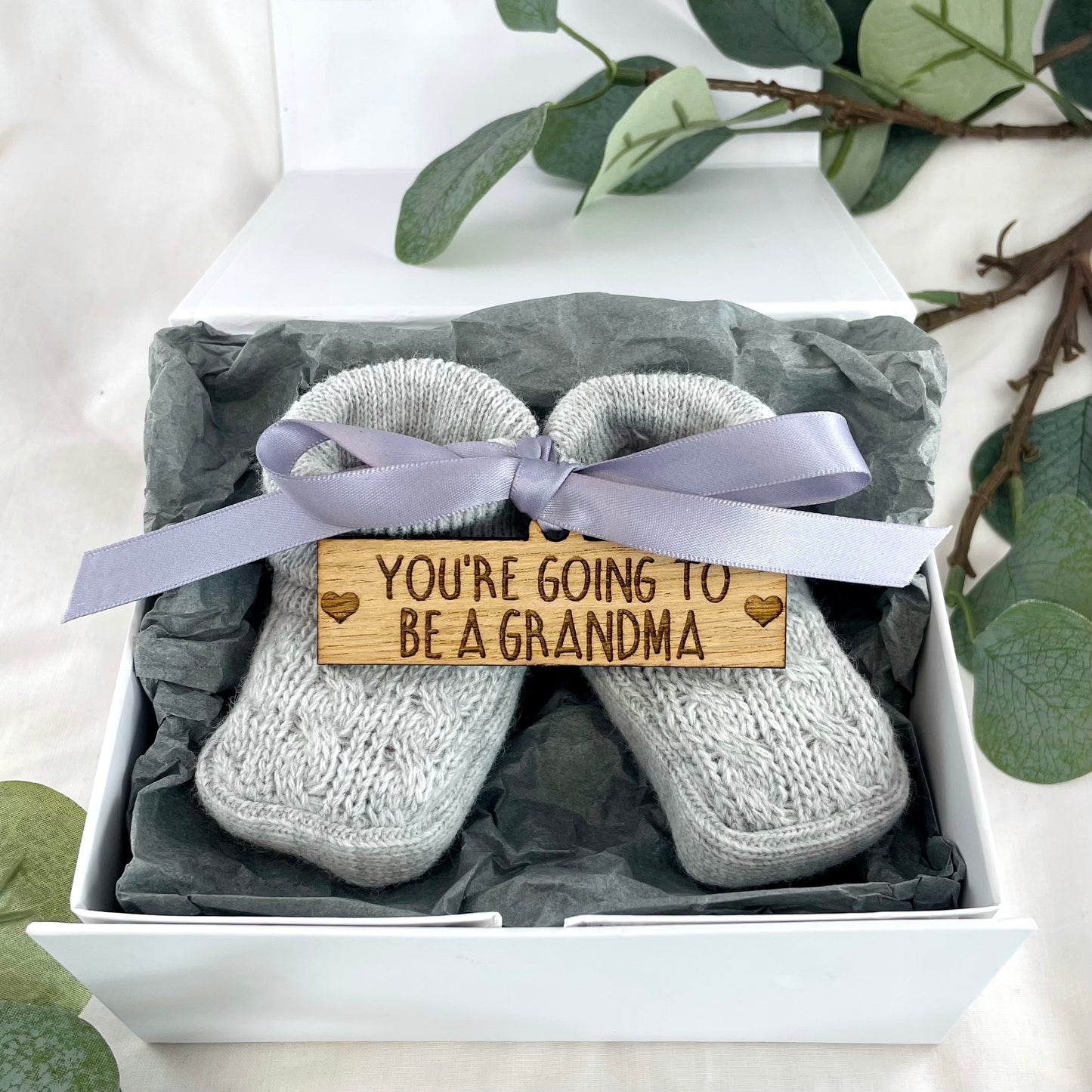 Guess What' Booties - Grey & Gift Boxed - "You're Going to Be..." - A Grandma