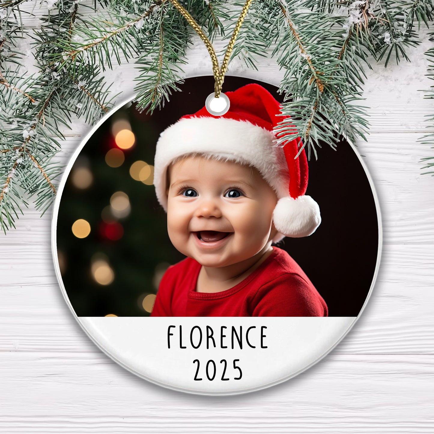 Personalised Christmas Baby Ceramic Photo Bauble Gift Boxed
