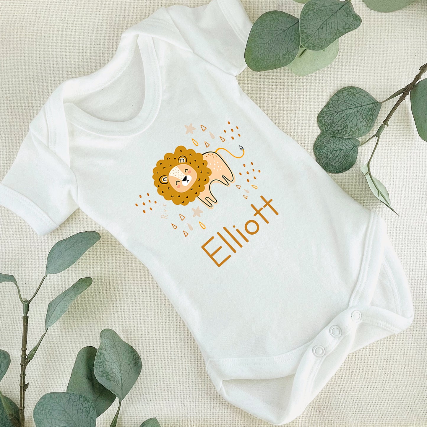 Personalised Little Lion Baby Announcement Baby Grow Vest Add any Name First Outfit - Baby Shower - New Baby