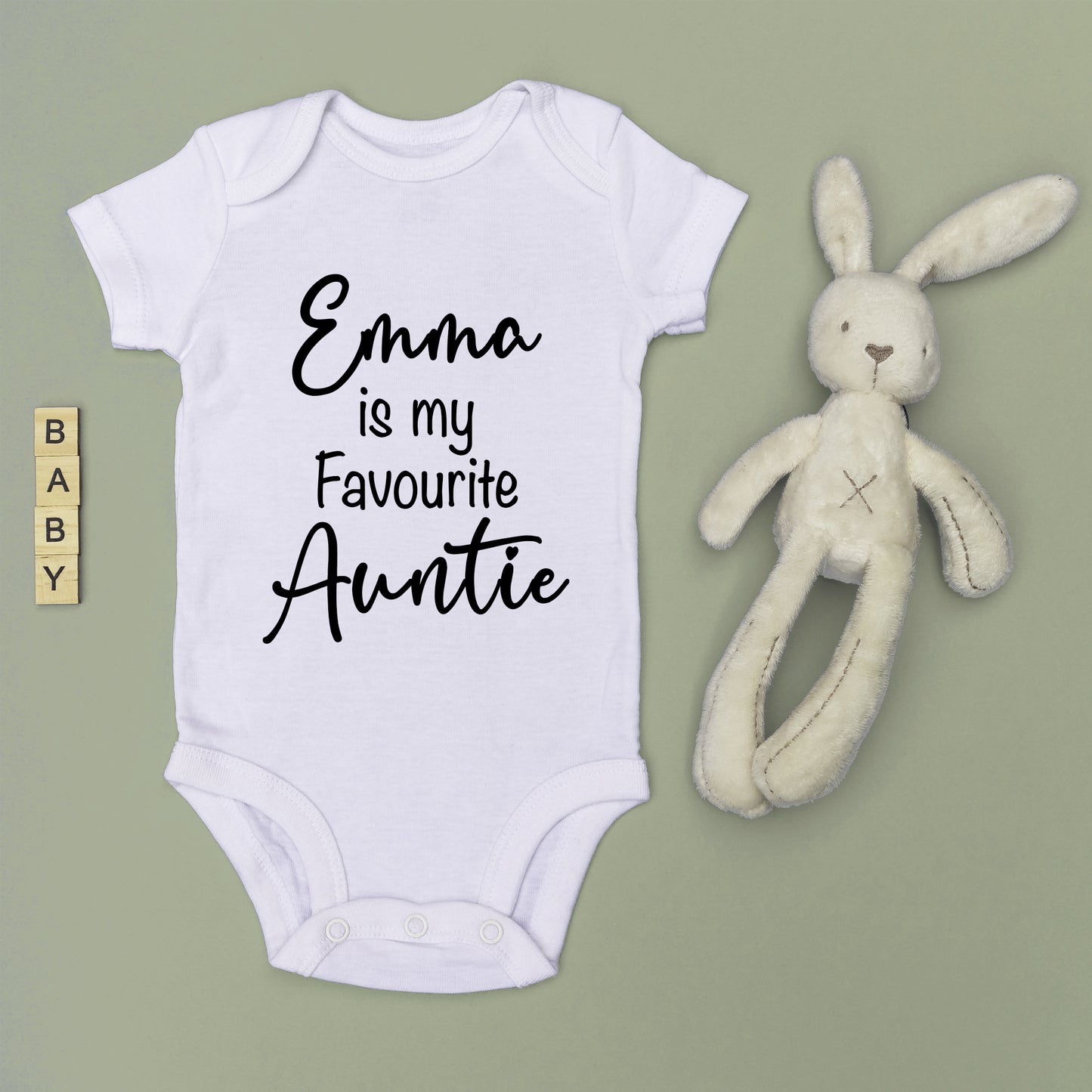 Personalised Name is My Favourite Auntie Baby Grow Vest - New Baby - Baby Announcement