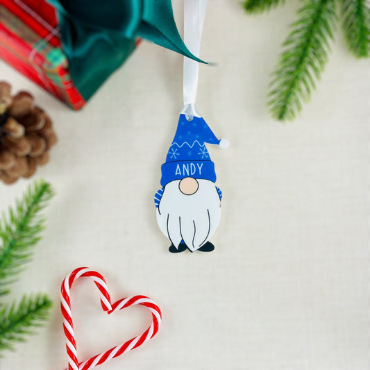 Personalised Christmas Acrylic Gonk Bauble - Blue - Add any name!