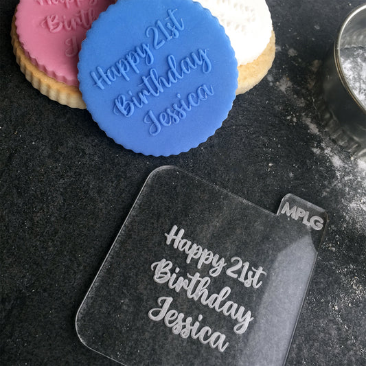 Personalised Name and Age Happy Birthday Icing Stamp Embosser Stamp Fondant for Biscuits, Cookies, Cupcake Topper Decoration Stencil