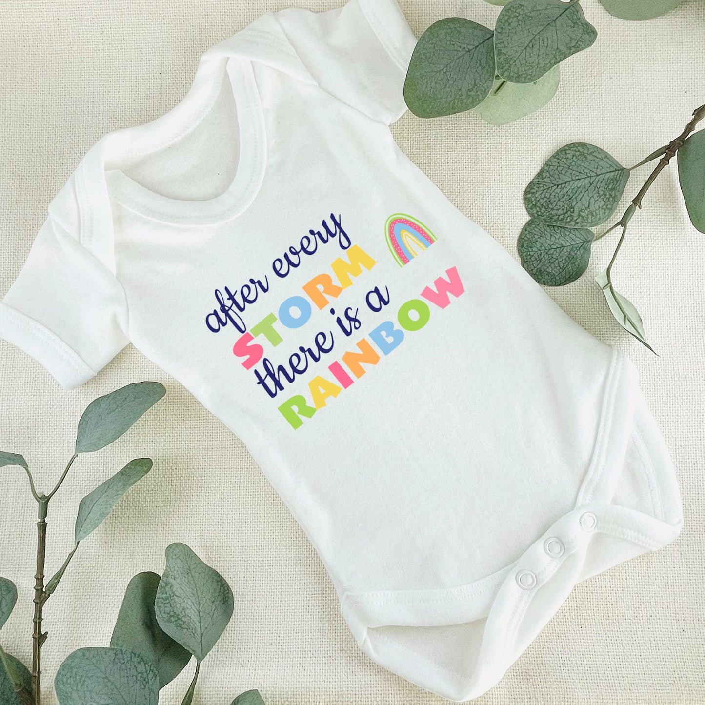After Every Storm, There Is A Rainbow - Rainbow Baby Announcement Baby Grow Vest - First Outfit - Rainbow Baby