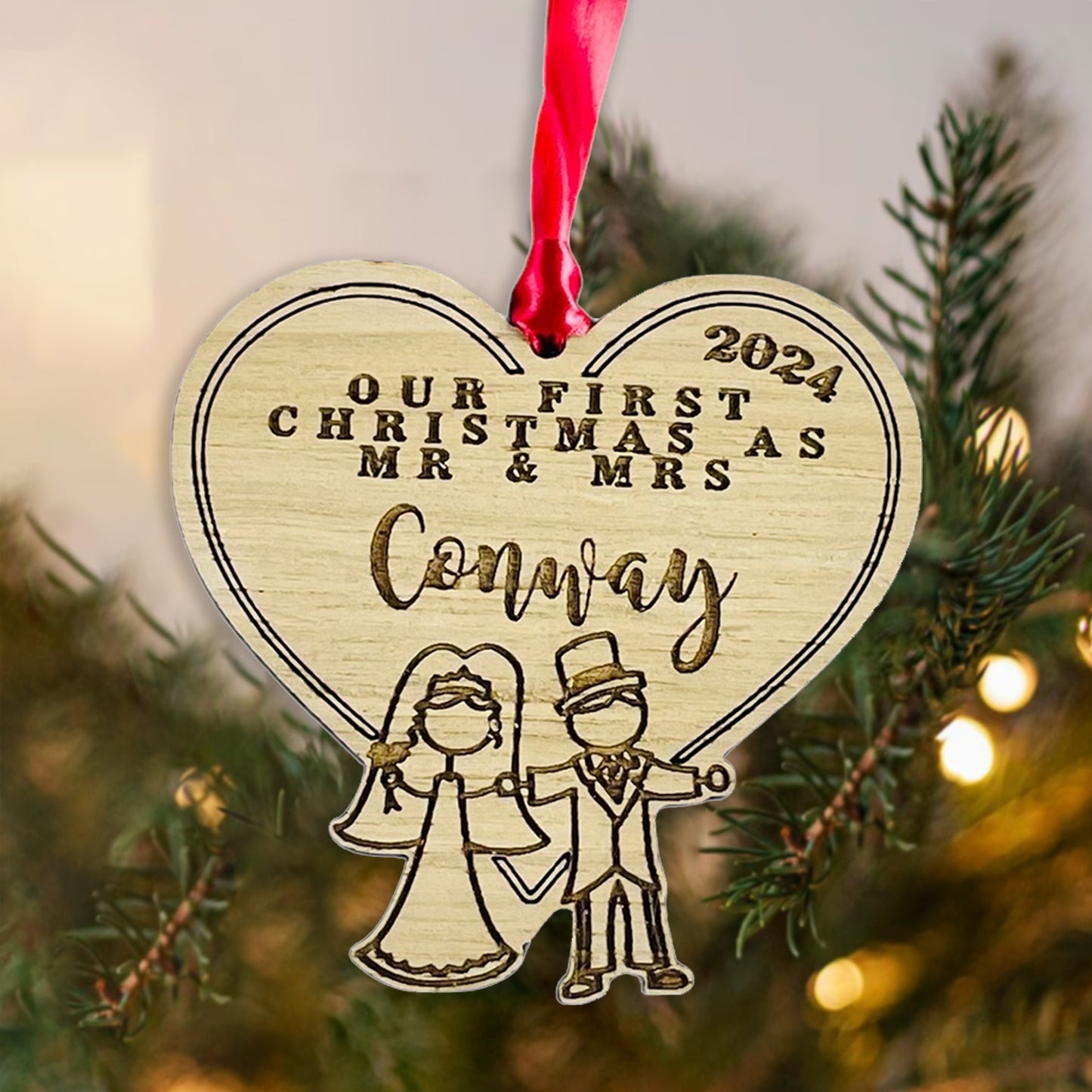 Personalised Wooden Stick Couple "First Christmas as Mr & Mrs"