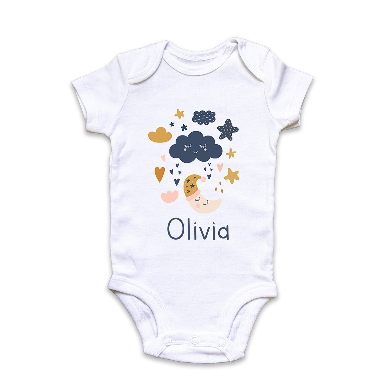 Personalised Moon and Stars Baby Announcement Baby Grow Add any Name First Outfit - Baby Shower - New Baby