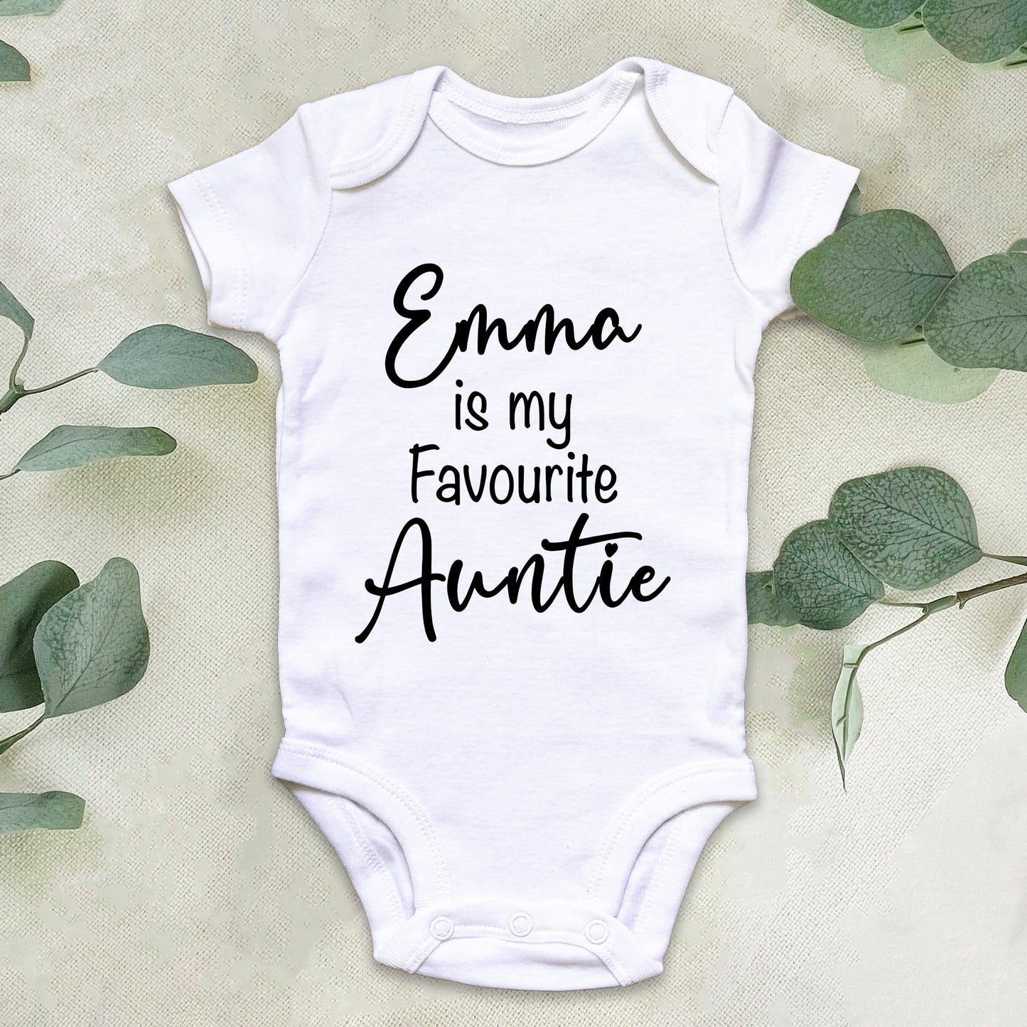 Personalised Name is My Favourite Auntie Baby Grow Vest - New Baby - Baby Announcement