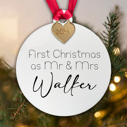 Personalised First Christmas as Mr & Mrs - Mr Mr - Mrs Mrs Tree Decoration Bauble | Acrylic | Gift Boxed
