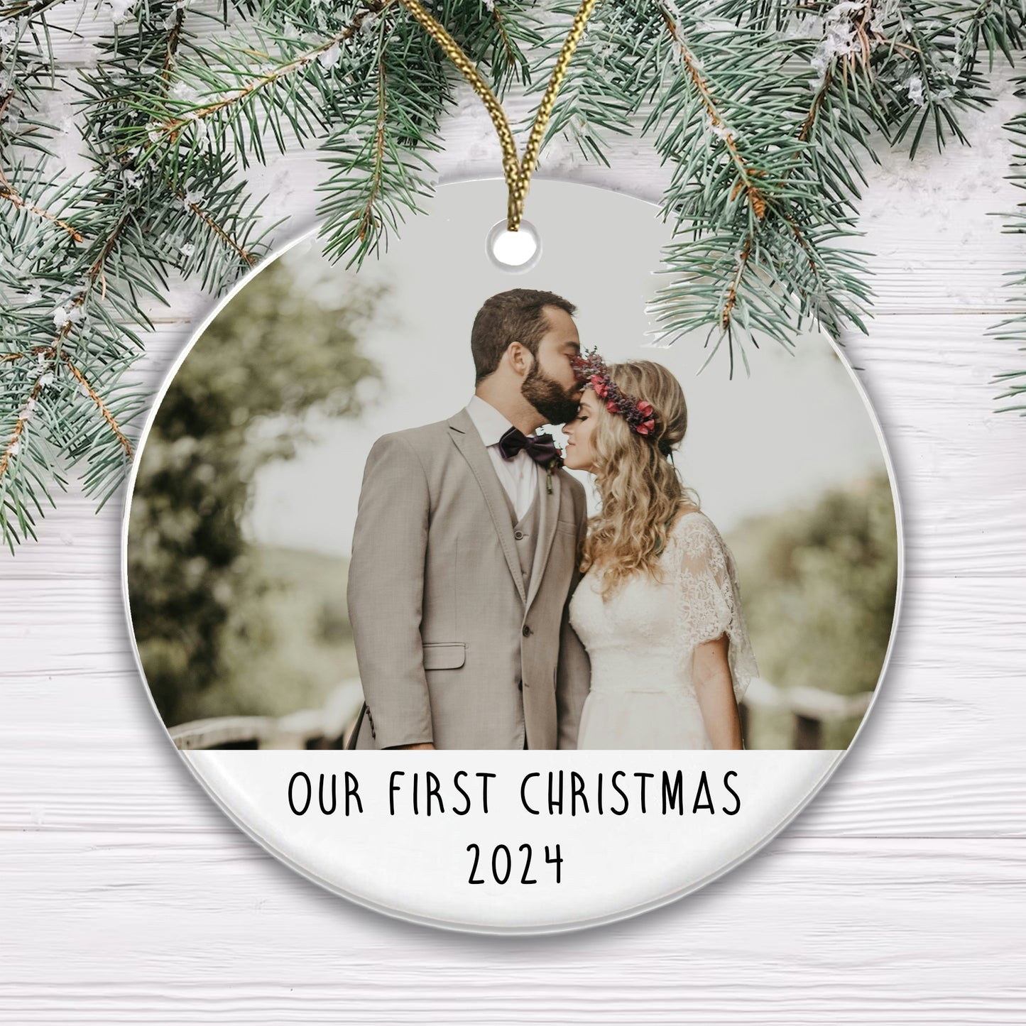 Personalised Couple Photo Bauble - Add a photo, names and year!