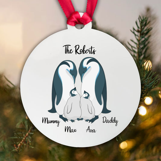 Penguin Family of 4 Personalised Bauble