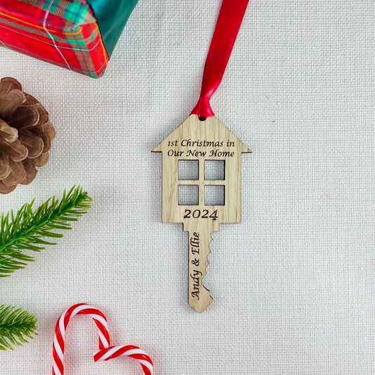 Personalised 'First Christmas in New Home' Key Christmas Tree Decoration