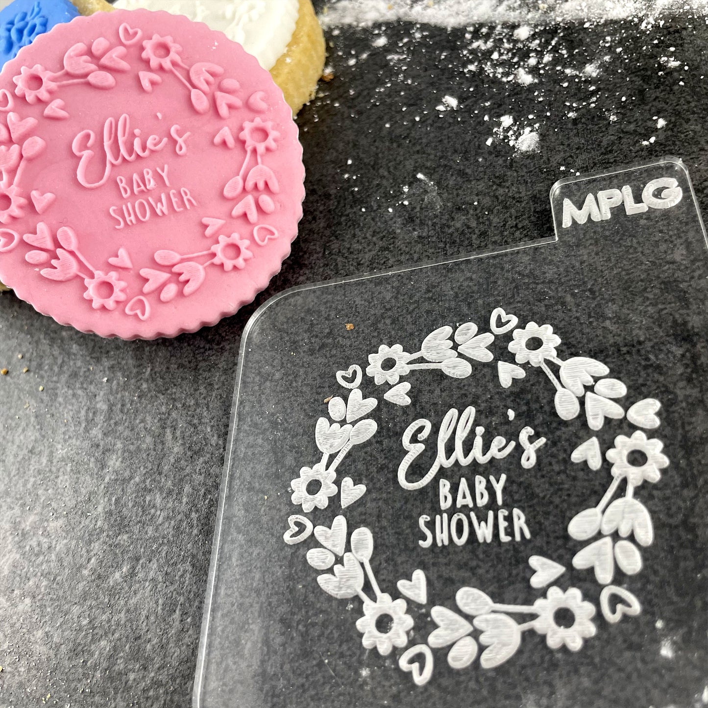 Personalised Baby Shower Icing Stamp Fondant Embosser Stamp for Biscuits, Cookies, Cupcake Topper Decorations Stencil for Baby Shower
