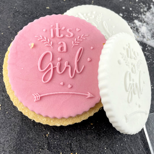 It's A Girl Icing Stamp Embosser Stamp Fondant for Biscuits, Cookies, Cupcake Topper Decorations Stencil for Baby Shower Gender Reveal