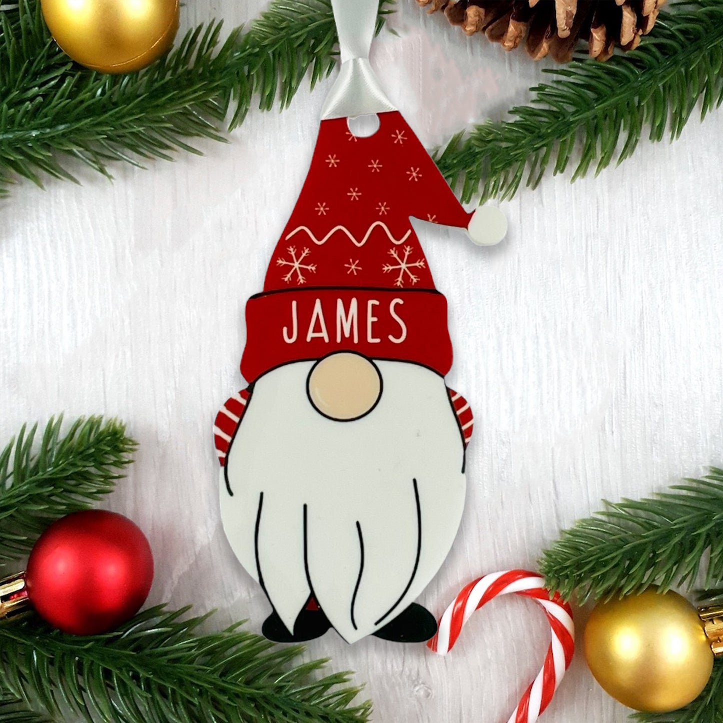 Personalised Christmas Acrylic Gonk Bauble - Choose from four colours - Add any name!