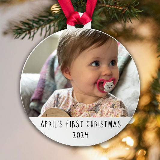 Personalised Baby's First Christmas Bauble - Acrylic Photo