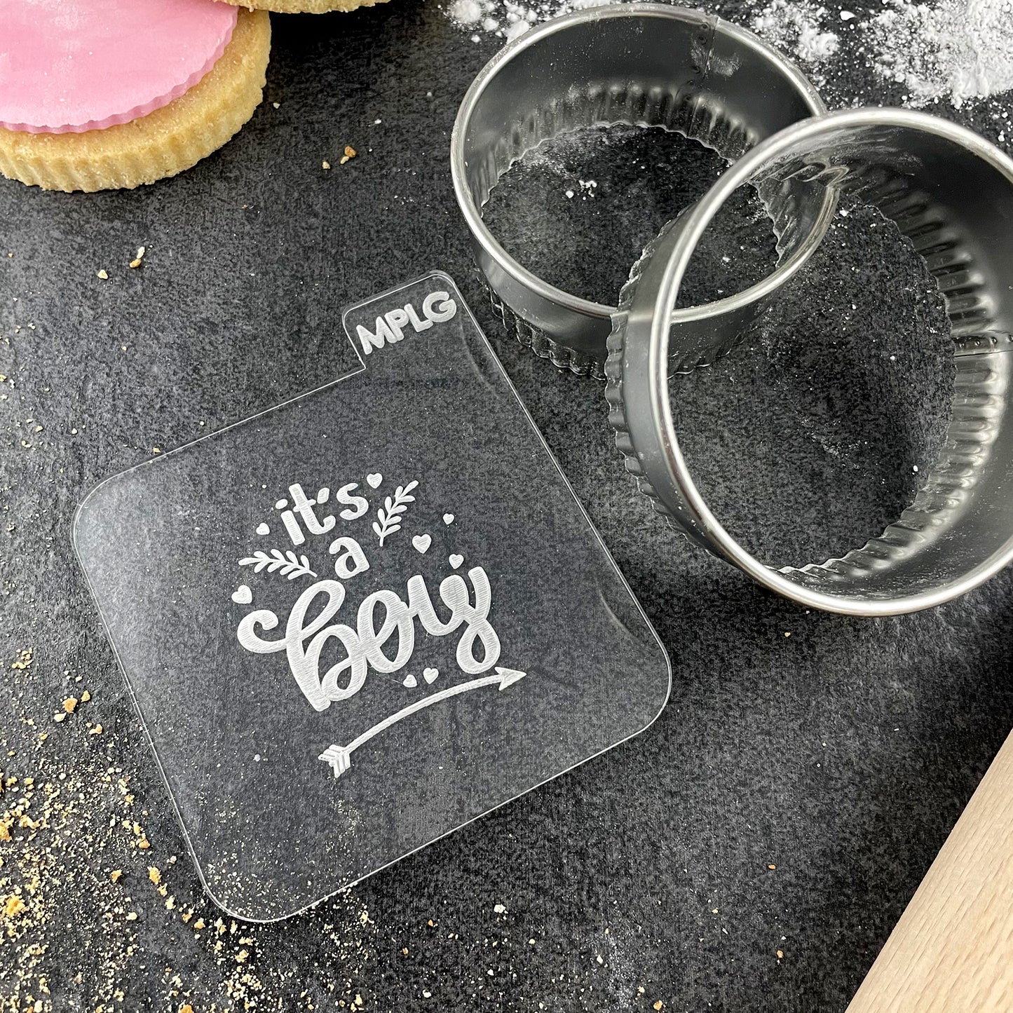 It's A Boy Icing Stamp Embosser Stamp Fondant for Biscuits, Cookies, Cupcake Topper Decorations Stencil for Baby Shower Gender Reveal